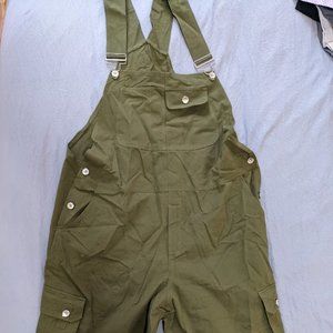 Green Bib Overalls Denim Outdoor Knee Length Short Rompers Shorteralls XL